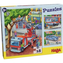 Lot de 3 puzzles Police, pompiers et ambulance