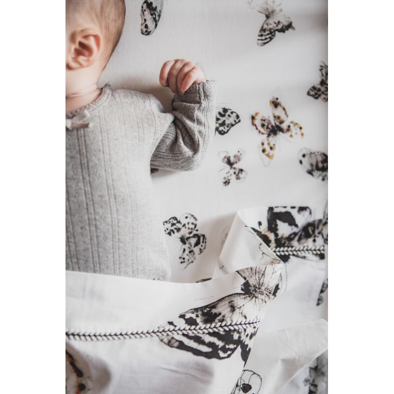 Drap Housse Lit Bebe Fika Butterfly Offwhite 60x1 Cm Le Petit Zebre