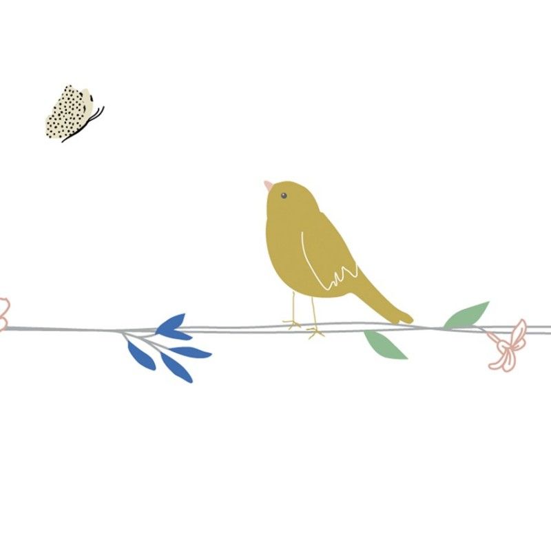 Sticker Champ de fleurs sauvages et un oiseau 
