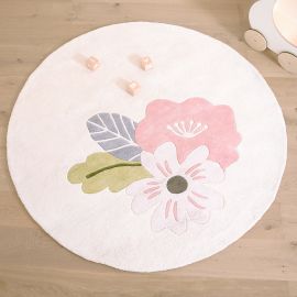 Tapis coton - Rond avec fleurs