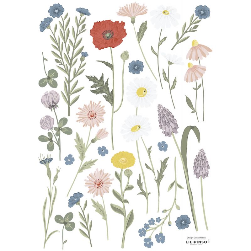 Lilipinso - Planche de stickers A3 - Fleurs des champs Bleut et