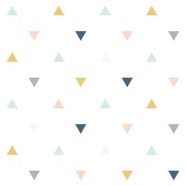 Papier peint - Motif triangles rose, moutarde, gris
