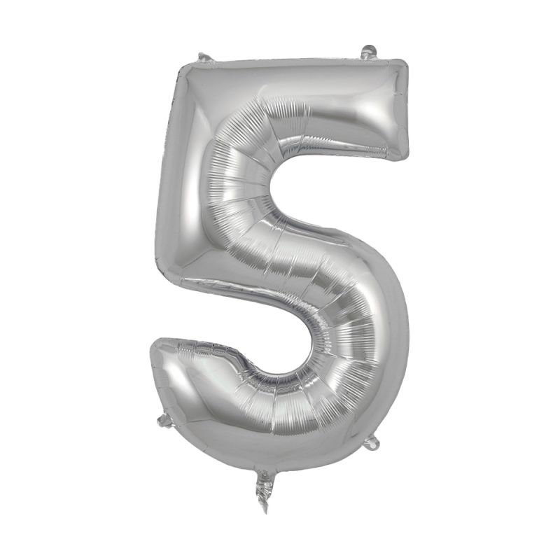 Ballon Chiffre 5 Argent Auto-Gonflable - déco
