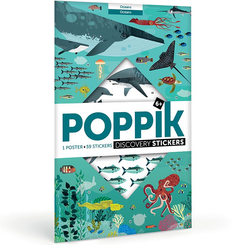 Poppik - Poster éducatif avec stickers repositionnables - Océans