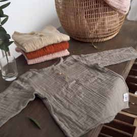 T-shirt manches longues en mousseline - coton biologique - nature