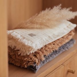 Couverture Berceau Muslin Fringe - Biscuit - 75 x 100 cm