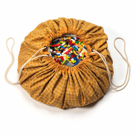 Sac à jouets et tapis de jeu - Grid mustard