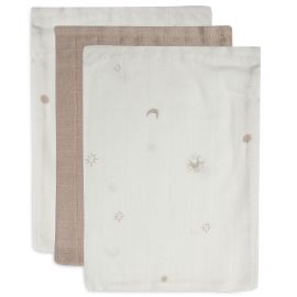 Jollein - Gant de toilette gaze de coton Stargaze - Biscuit - lot de 3