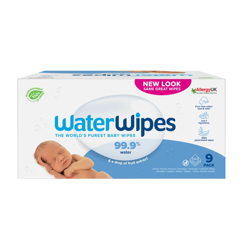 WaterWipes - Lingettes à l'eau bio pour bébé - 540pc (9 x 60 pc