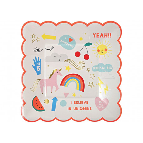 set de 8 assiettes en carton 'rainbow & unicorns' set de 8 assiettes en carton 'rainbow & unicorns'
