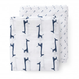 set de 2 langes d'emmaillotage - giraf indigo blue (120x120)