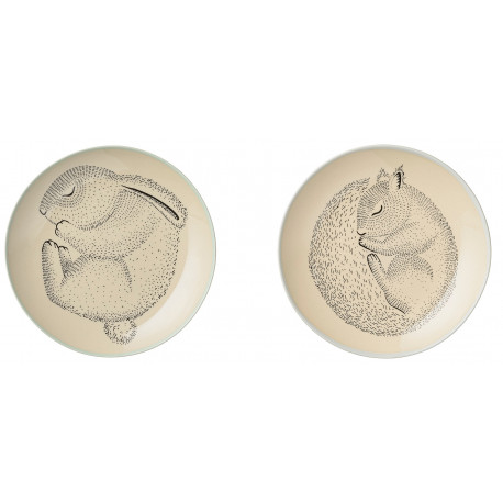 set de 2 assiettes en céramique avec animal endormi (20cm) set de 2 assiettes en céramique avec animal endormi (20cm)